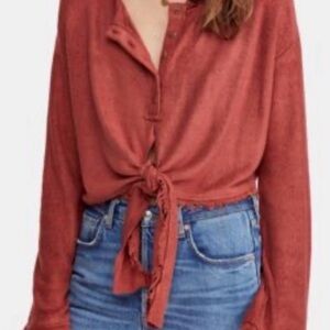 We The Free Sienna  Button Down Henley Tie-Front Shirt